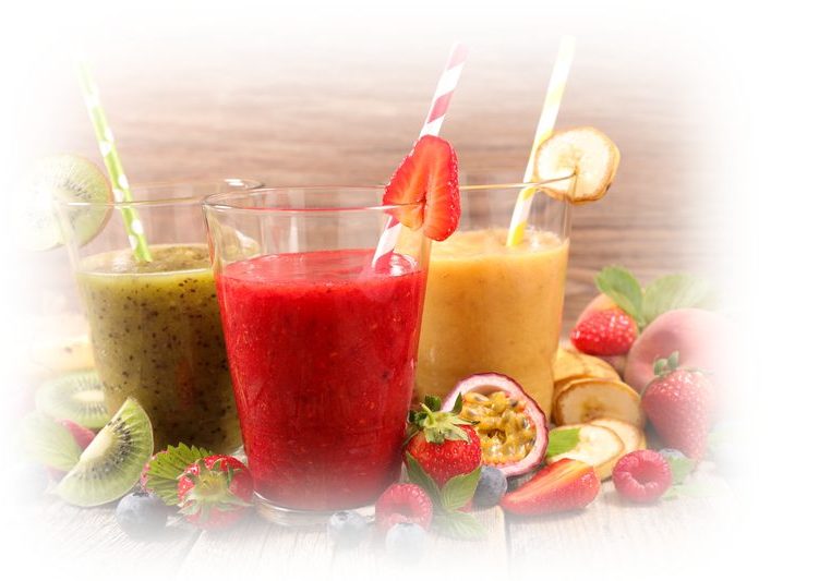 three glasses of smoothies