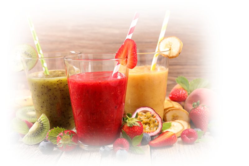 juice three glasses of smoothies